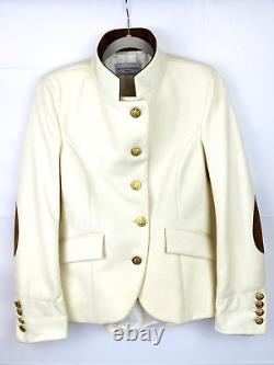$2500 Michele Negri Women's Wool Jacket 44 (M) Suede Elbow Patches Gold Buttons