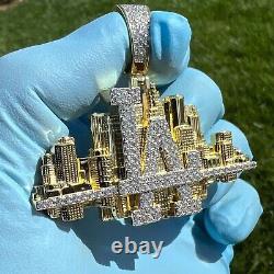 2.80Ct Round Cut Real Moissanite LA City Skyline Pendant 14K Yellow Gold Plated