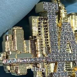 2.80Ct Round Cut Real Moissanite LA City Skyline Pendant 14K Yellow Gold Plated