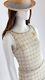 $6209 Chanel 11a Excellent Creme Wool Gold Metallic Chain Tweed Dress 38 Us6