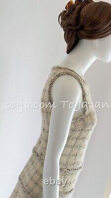 $6209 CHANEL 11A Excellent Creme Wool Gold Metallic Chain Tweed Dress 38 US6
