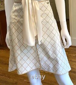 8.7K New Chanel 2015 White Gold Leather Long Suit Skirt Gift bag 34 36 2 4 S M