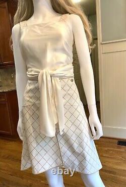 8.7K New Chanel 2015 White Gold Leather Long Suit Skirt Gift bag 34 36 2 4 S M