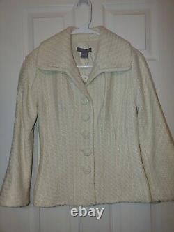 ANN TAYLOR Wool Cropped Lined Jacket White, Cream withGold Thread Sz 2 NWT