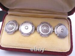 Antique Art Deco era Crest Seal New York City 14K Gold Diamond Cufflinks Buttons