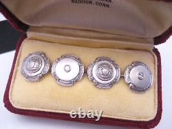 Antique Art Deco era Crest Seal New York City 14K Gold Diamond Cufflinks Buttons