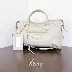 BALENCIAGA City Leather shoulder Bag 2way bag white Women medium Auth italy