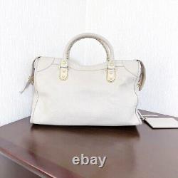 BALENCIAGA City Leather shoulder Bag 2way bag white Women medium Auth italy