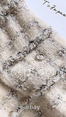 CHANEL 11A $6209 Excellent Creme Wool Gold Chain Tweed Dress CC Logo 36 US4