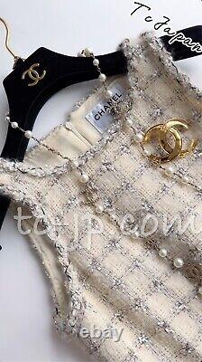 CHANEL 11A $6209 Excellent Creme Wool Gold Chain Tweed Dress CC Logo 36 US4