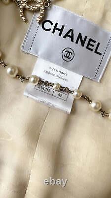 CHANEL 11A Ivory Wool 100 Gold Chain Trim Jacket Coat 40 42 US8 10 Pristine