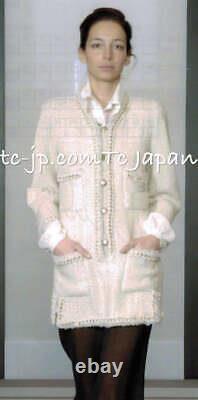 CHANEL 11A Ivory Wool 100 Gold Chain Trim Jacket Coat 40 42 US8 10 Pristine