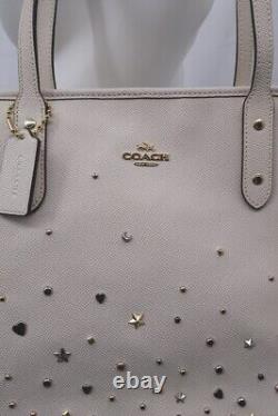 COACH NEW WithTAG CITY ZIP TOTE BAG WITH STARDUST STUDS F22299 LIGHT GOLD/CHALK