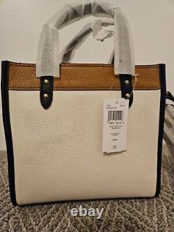 Coach Field Tote 22 In Colorblock Leather w Coach Badge. Chalk Brass C3461 NEW