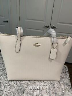 Coach Leather Large Zip Top Tote In Chalk White #4454