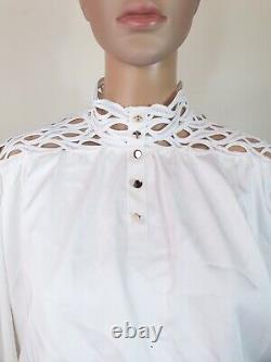 Elle Zeitoune dress white ruffle Sz 10 lace gold satin high neck bubble hem $499