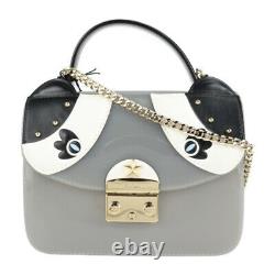 Furla Metropolis Handbag Btf7Cgn Rubber Leather Gray White Black Gold Hardware A