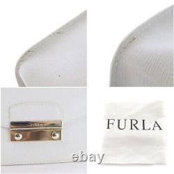 Furla Metropolis Shoulder Bag Pochette Mini Chain Genuine Leather White Gold /Si