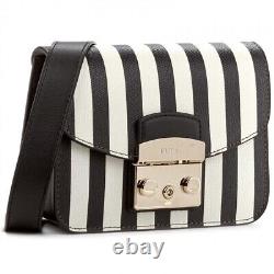 Furla Mini Metropolis 885780 Crossbody Onyx Petalo Black White Stripe Women Bag