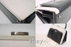 GUCCI Semi Shoulder Hand bag Kiss lock Logo Leather Bicolor White Black 6805h