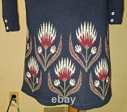 Hatley blue Floral Red Thistle Long Sleeve Jersey Knit Womens Sz S Sweater Dress