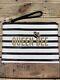 Kate Spade Queen Bee Gem Bag 10x7 White Black Striped Gold Letters Makeup Pouch