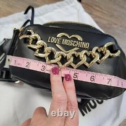 LOVE MOSCHINO Heart Chain Trim Belt Bag Crossbody Fanny Pack Black +Dust Bag NWT