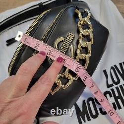LOVE MOSCHINO Heart Chain Trim Belt Bag Crossbody Fanny Pack Black +Dust Bag NWT