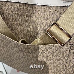 Michael Kors Travel X-Large Top Zip Duffle Bag Signature MK Light Cream Gold