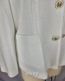 Misook NEW Textured Knit Jacket Women's XL Cream Gold Buttons Travel Pockets
