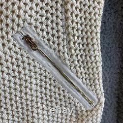 NEW Juicy Couture Jacket Womens Large Ivory Open Knit Crochet Full Zip Gold