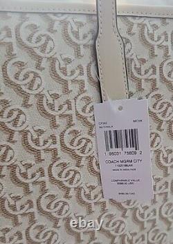 NWT Coach CF342 City Tote with Monogram Print in Canvas & Leather Gold Chalk Bag