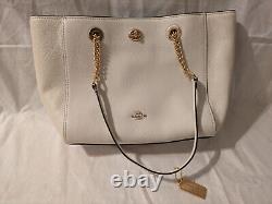 NWT Coach Tote Chain Style Bag Chalk Pebbled Leather with Turnlock
