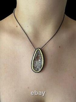 Natural Geode Floating Crystals Herkimer Diamond 18k Gold Over Rhodium Necklace