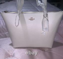 New COACH Large Zip Top Purse Tote In Chalk White Handbag MSRP $298