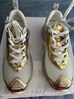 New Christian DiorWomen's Authentic Vibe White/Gold Mesh &Leather Sneakers $1190