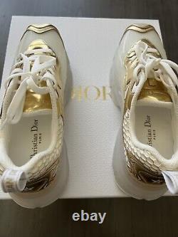 New Christian DiorWomen's Authentic Vibe White/Gold Mesh &Leather Sneakers $1190