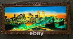 New York City Skyline Twin Towers Lighted Print Picture White Sounds Birds Water