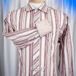 TED BAKER Burgundy Red with Brown Gold White Stripes Casual Shirt Size 16