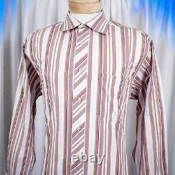 TED BAKER Burgundy Red with Brown Gold White Stripes Casual Shirt Size 16
