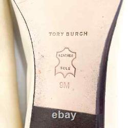 Tory Burch Eleanor Loafer Goat Leather New Cream Gold Logo Flats Slip On Sz 9