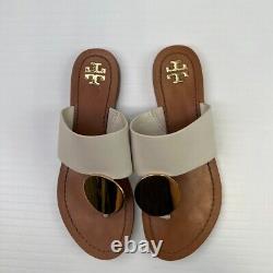 Tory Burch Sandals Women 6.5 Leather Thong Flat Patos Disk Gold Medallion Cruise