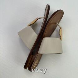 Tory Burch Sandals Women 6.5 Leather Thong Flat Patos Disk Gold Medallion Cruise