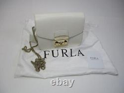 Used FURLA Metropolis Chain Shoulder Bag Leather White Gold Fittings G6400