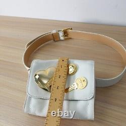 VINTAGE Moschino Leather Belt Bag Fanny Pack Heart Keys Gold White Clutch Y2K