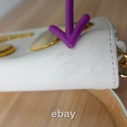 VINTAGE Moschino Leather Belt Bag Fanny Pack Heart Keys Gold White Clutch Y2K