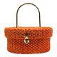 Vintage 50s 60s Lewis Imports Woven Rush Handbag Basket Box Bag Purse Orange Nos