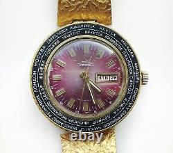 Vintage Gold Plated Raketa Cities World Time 2628H Goroda Soviet Watch Working