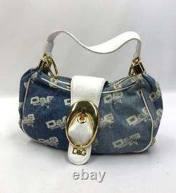 Women's VTG Dolce Gabbana Handbag Denim Blue D&G Monogram Saddle Bag Italy Small