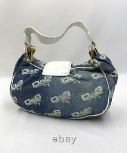 Women's VTG Dolce Gabbana Handbag Denim Blue D&G Monogram Saddle Bag Italy Small